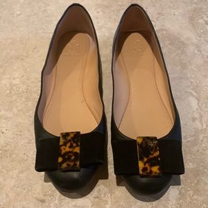 Tory Burch Black Bow Flats with Tortoiseshell Accent